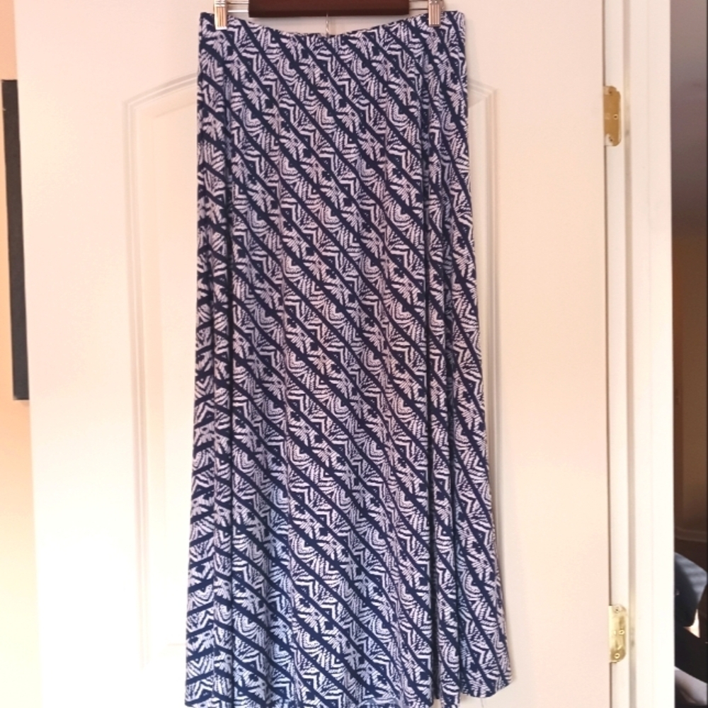 Chico's Maxi Flowy Tribal Blue White Print Skirt